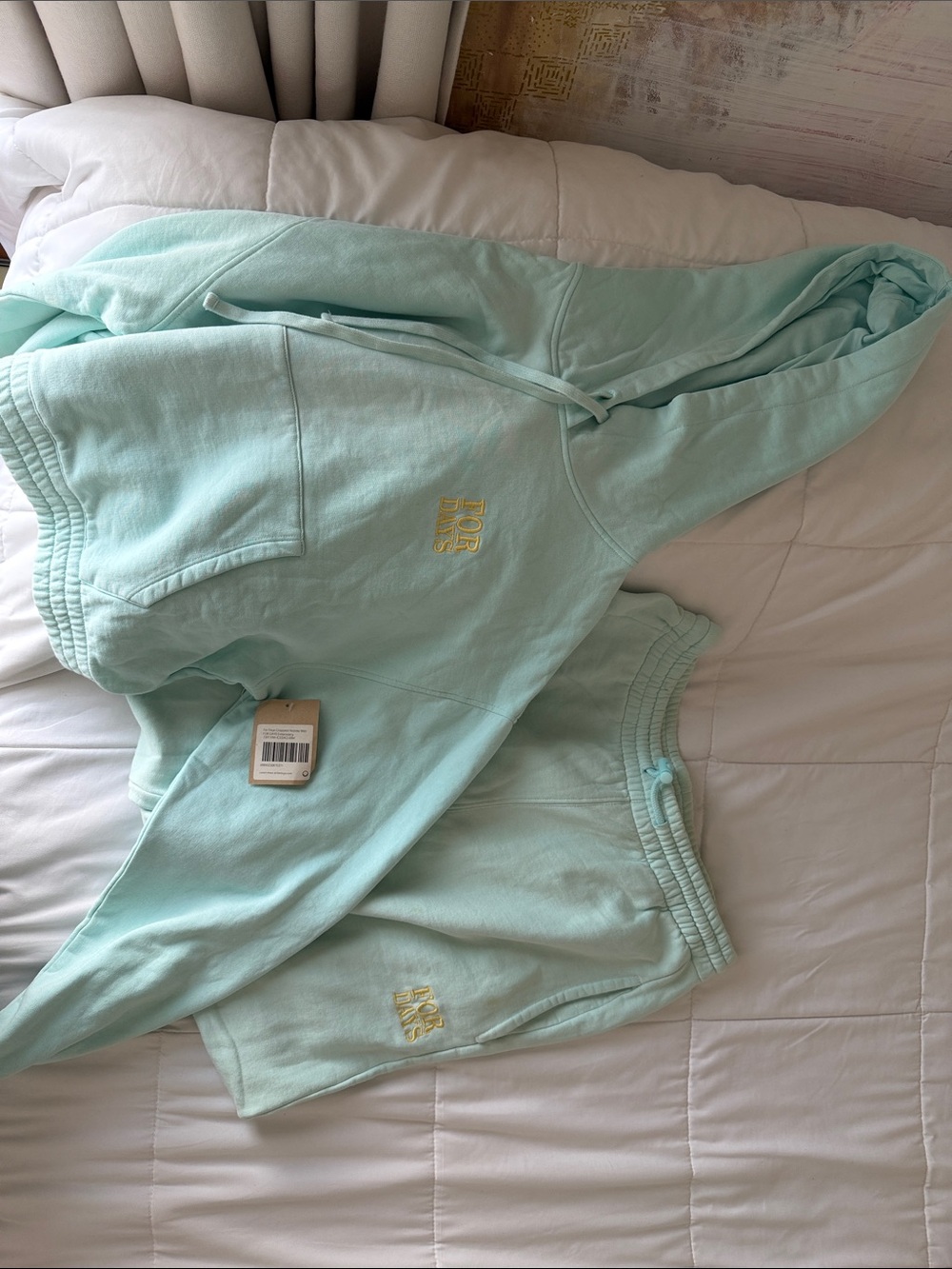 Women’s Sweat Set | Mint Green Pullover Hoodie and sweatpants with Embroidered